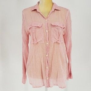Aerie | Striped Crinkled Sheer Button Top Small
